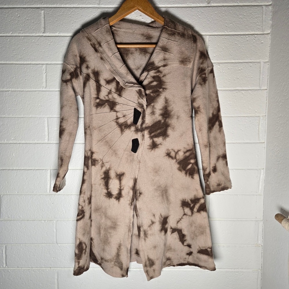 CoVelo Clothing 100% Wool Tie Dye Hooded Longline Jacket Brown Tan Lagenlook